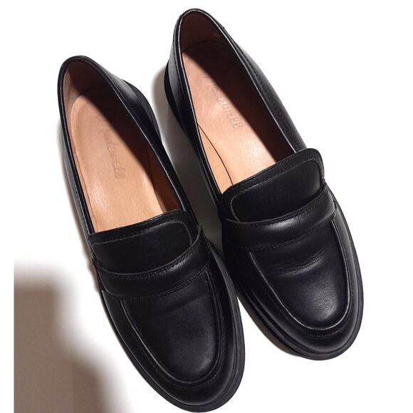 SOLD🔴🔴🔴🔴🔴🔴Madewell Women's Black Leather Lugged Slip On Loafer 8.5 - Picture 9 of 11